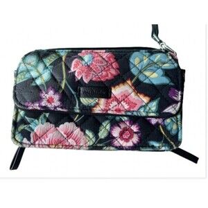 Vera Bradley Wallet RFID Combo Wristlet Quilted Black Vines Floral - Fits iPhone